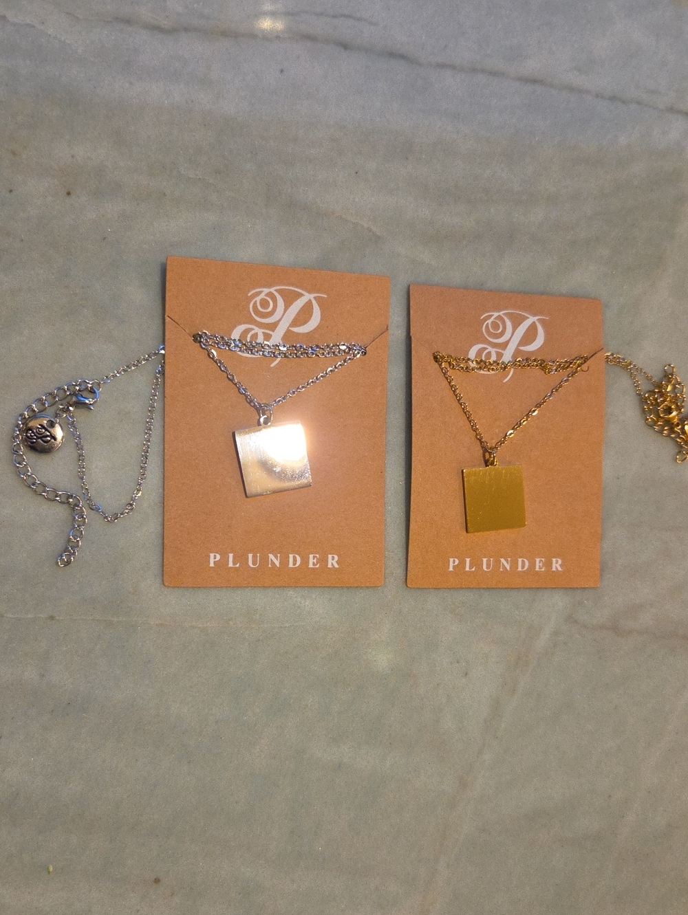 Plunder Set of 2 Square Pendant Necklace